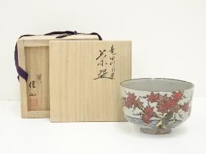 粟田焼　岡田佳山造　竜田川茶碗（共箱）